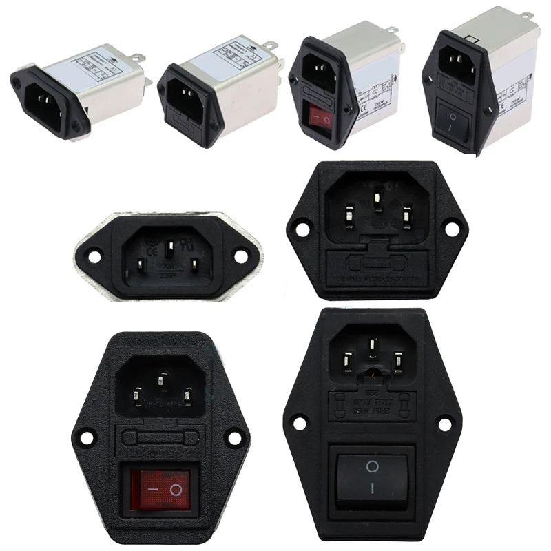 1pcs Black IEC320 C13 C14 EMI Anti-interference Fused Filter Socket 6A 10A power purifier switch socket for game player speaker