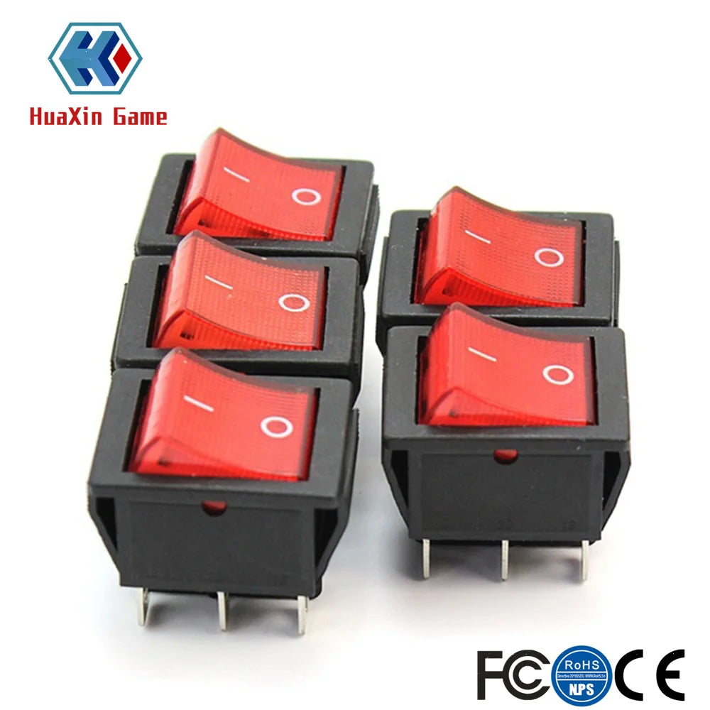 Power Rocker Switches for Arcade Game Cabin Console, Press Button, On-Off, Square Toggles, AC 250V, 20A, 5 Pcs