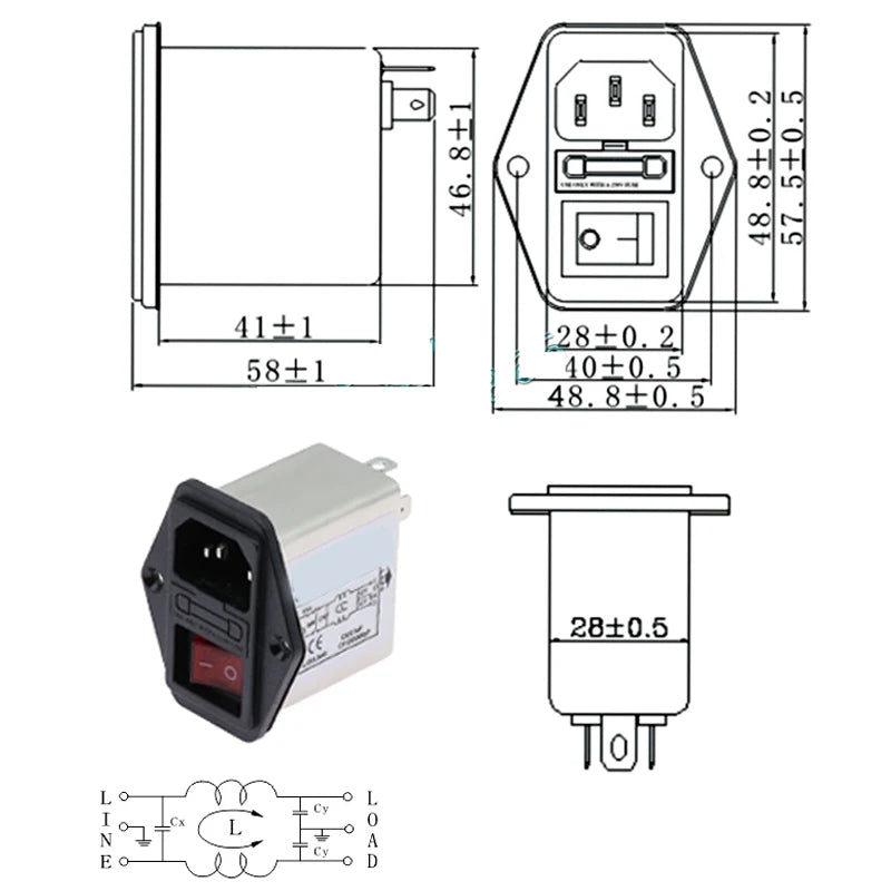 1pcs Black IEC320 C13 C14 EMI Anti-interference Fused Filter Socket 6A 10A power purifier switch socket for game player speaker
