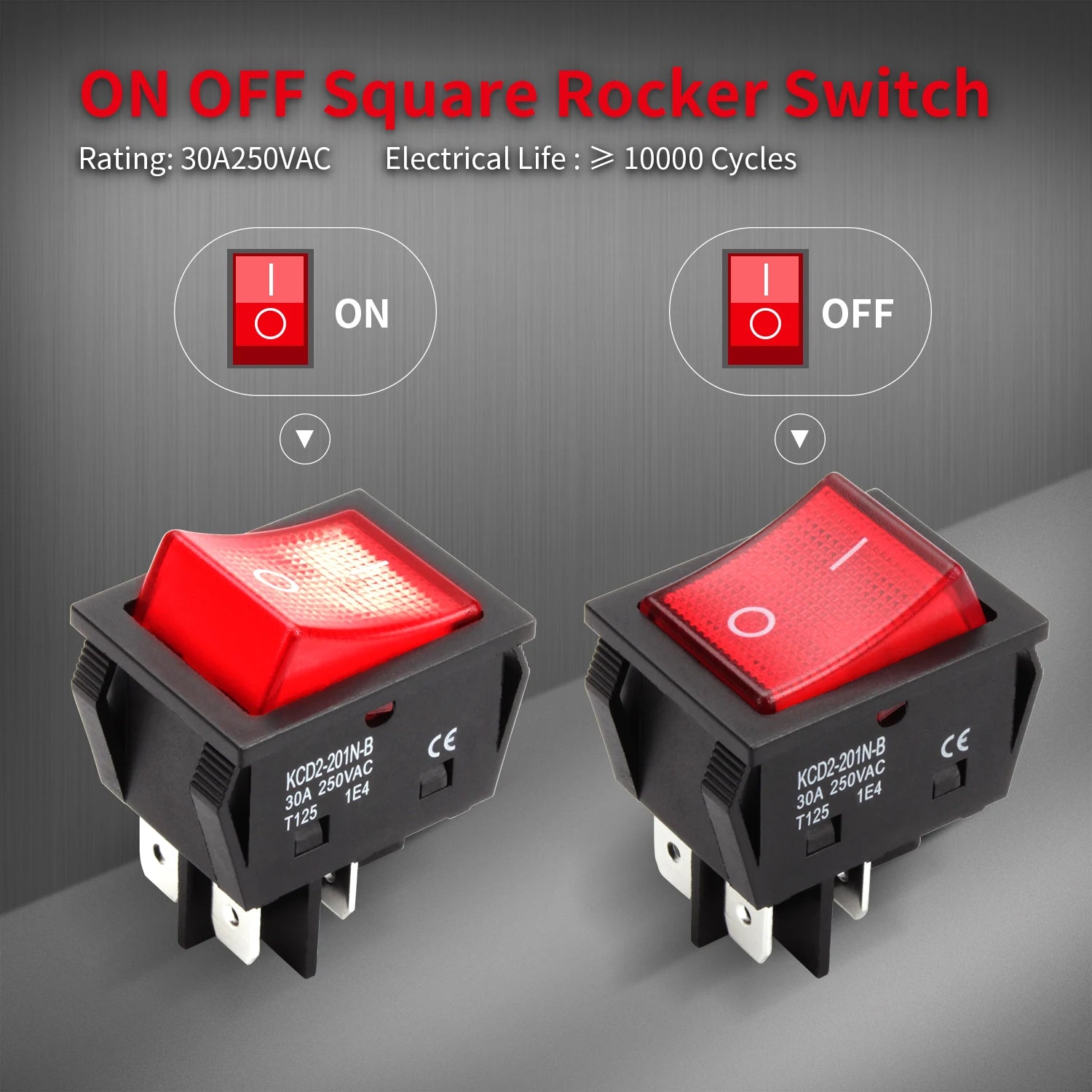 Rocker Switch ON OFF 5PCS 30A 250V Heavy Duty 4 Pin With Red Lighted 220V