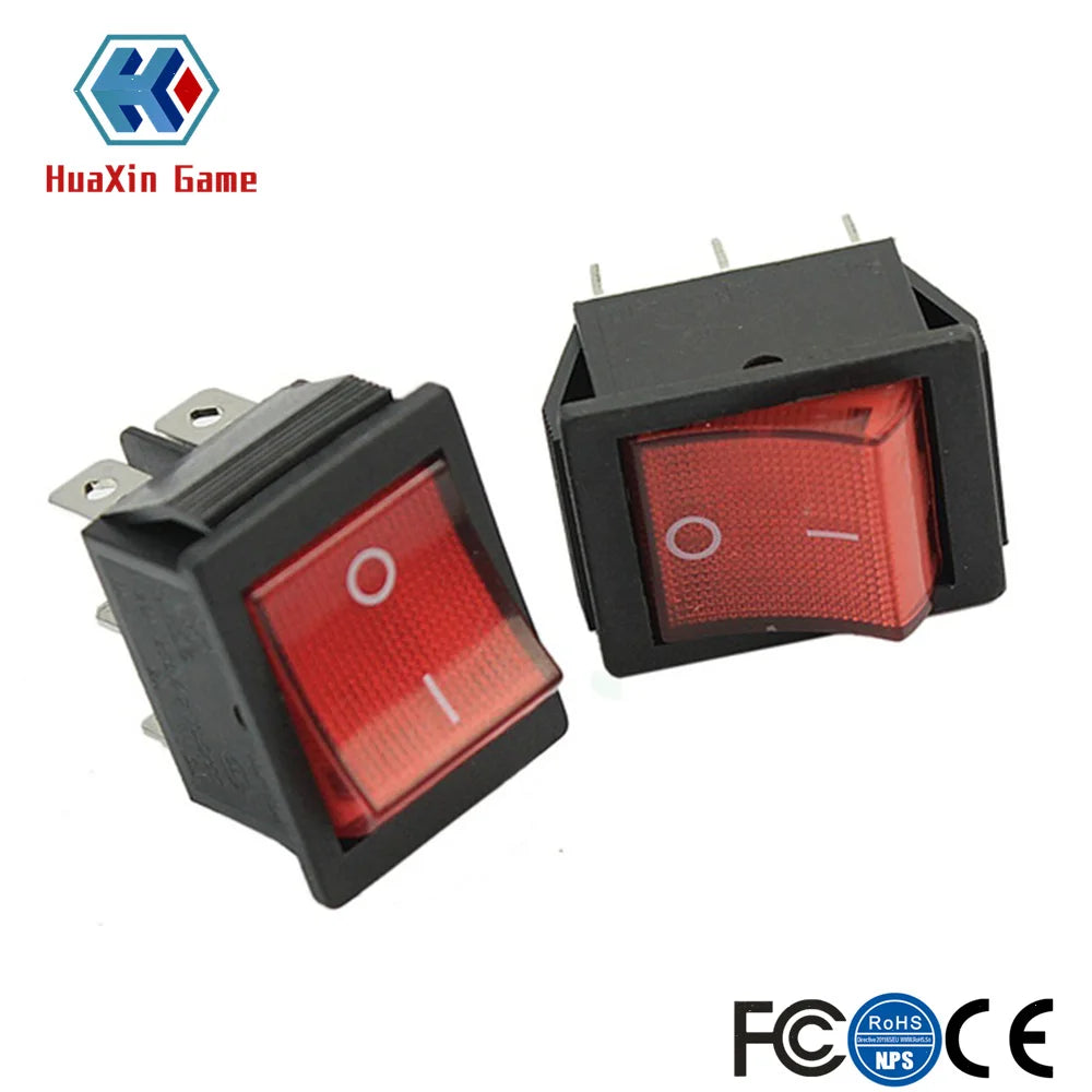 Power Rocker Switches for Arcade Game Cabin Console, Press Button, On-Off, Square Toggles, AC 250V, 20A, 5 Pcs