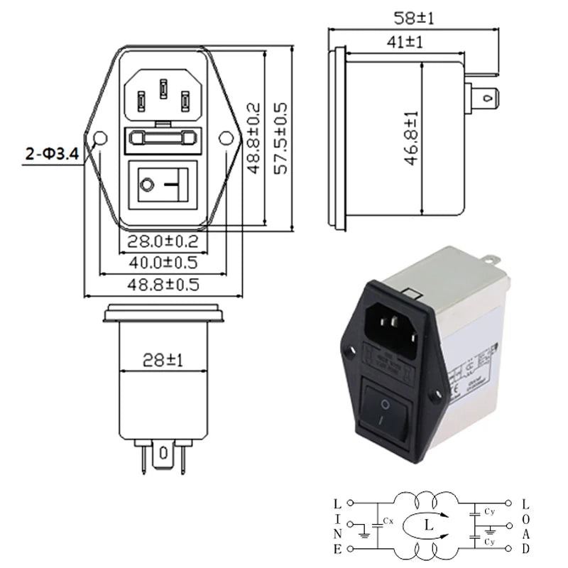 1pcs Black IEC320 C13 C14 EMI Anti-interference Fused Filter Socket 6A 10A power purifier switch socket for game player speaker