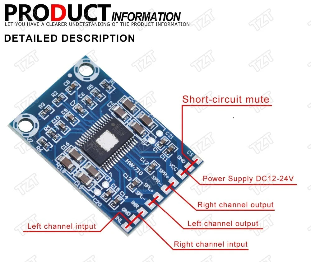 TZT DC 12V-24V 2x50W Dual Channel Mini Digital Amplifier D Class 50W+50W TPA3116D2 XH-M562 Amplifier 50W Power Amplifier Board
