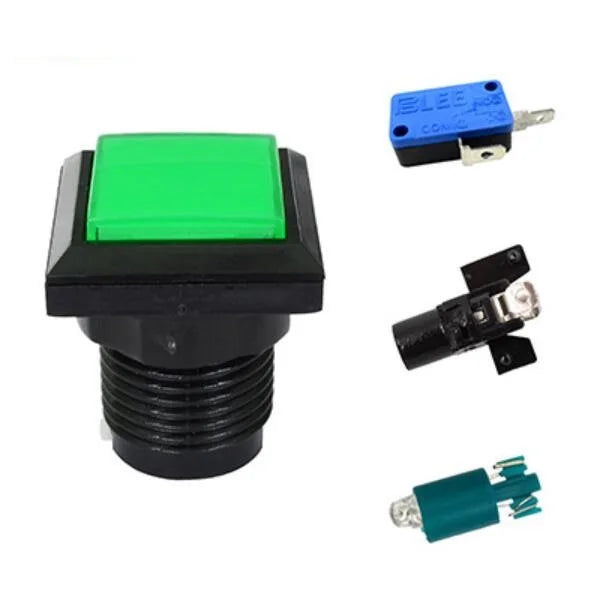 Arcade Square Push Buttons Illuminated 12V LED Light Built-in Microswitch 33*33mm