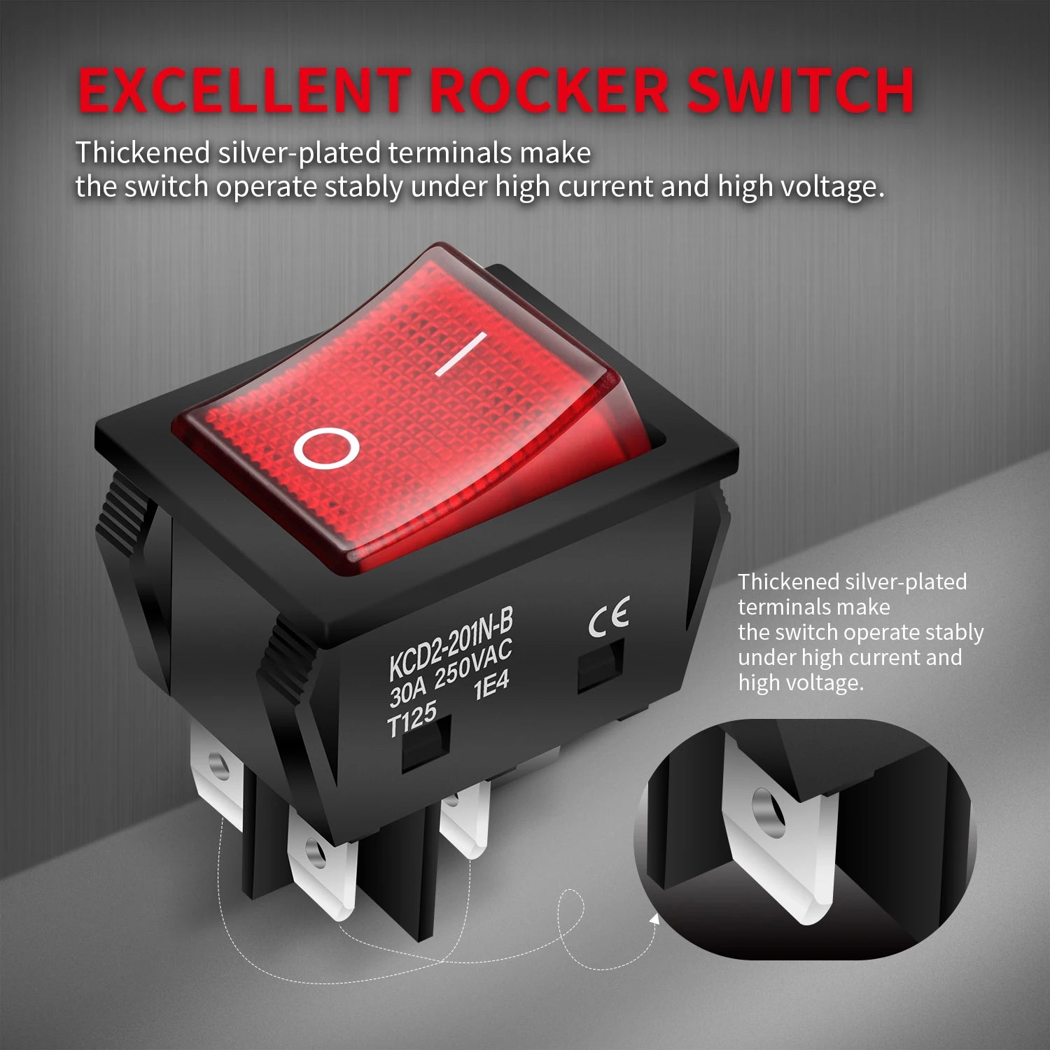 Rocker Switch ON OFF 5PCS 30A 250V Heavy Duty 4 Pin With Red Lighted 220V