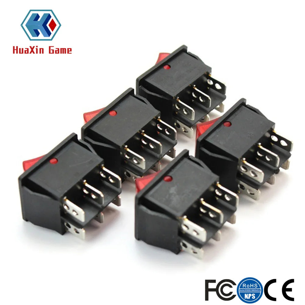 Power Rocker Switches for Arcade Game Cabin Console, Press Button, On-Off, Square Toggles, AC 250V, 20A, 5 Pcs