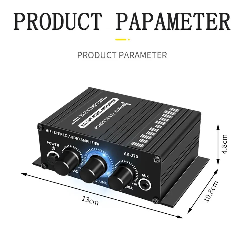 Woopker Sound Amplifier AK270 20W×2 Mini Hifi Digital Audio Amplifier 12V 3A Channel 2.0 Stereo Power Amp For Car Home Karaoke
