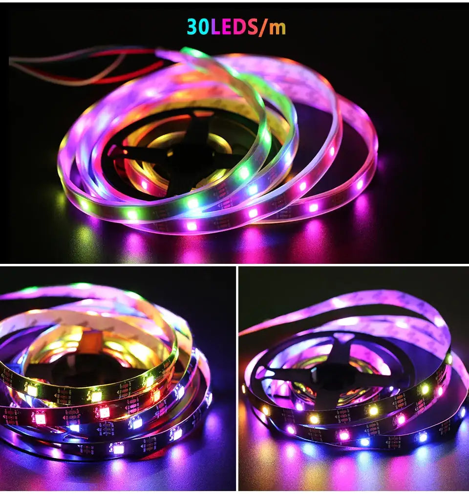 LED Light DC5V Smart Pixel RGB Led Strip Light Individually Addressable IC IP30 IP65 IP67 Magic Tape Light Black PCB