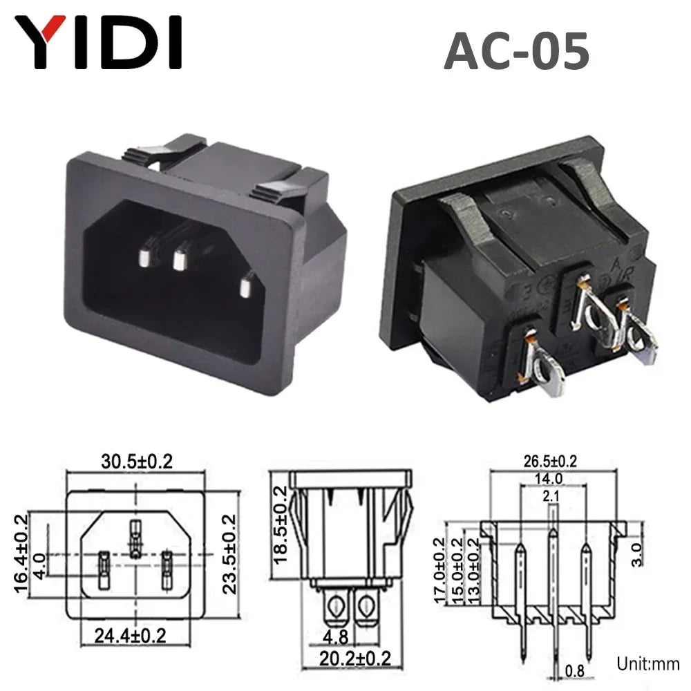 5pcs/lot 3 Pin IEC 320 C13 C14 Electrical Inlet AC Power Plug Socket  10A 250V