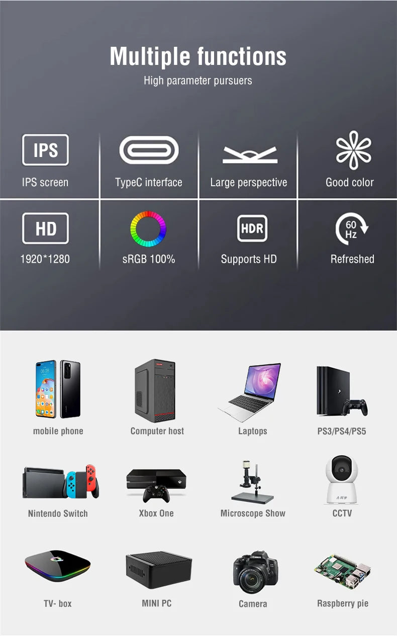 10.5-Inch Portable Monitor 1280P HDR 15:10