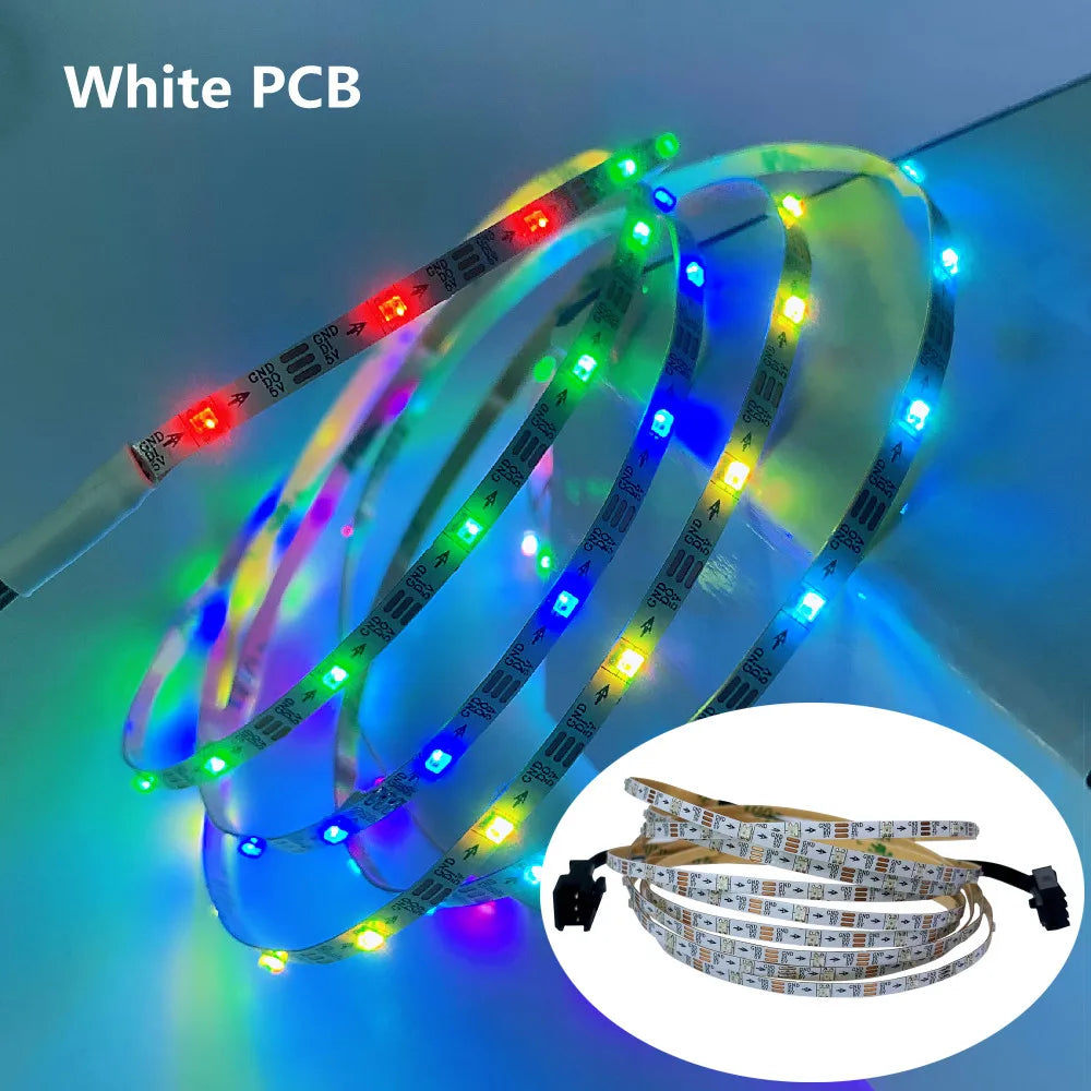 DC 5V 3mm Narrow Width White Black PCB WS2812B LED Strip 60Leds/m 2020 RGB Individually Addressable Dream Color Pixel Light Tape