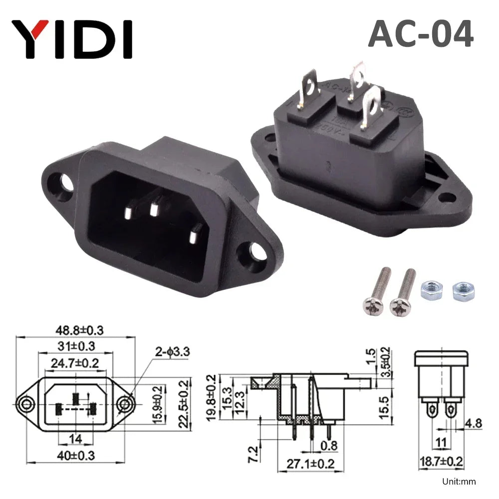 5pcs/lot 3 Pin IEC 320 C13 C14 Electrical Inlet AC Power Plug Socket  10A 250V