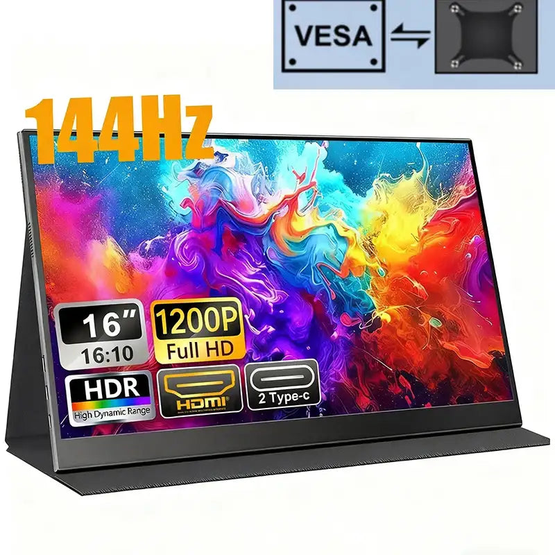 16 inch Portable Monitor FHD IPS Screen 1200P HDR 16:10 Display with VESA Hole HDMI USB Type-C