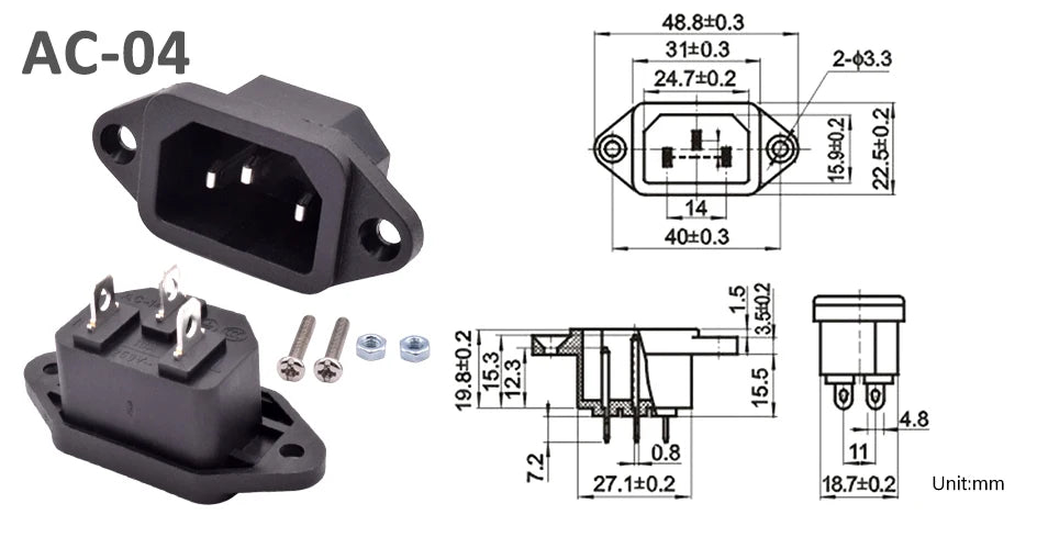 5pcs/lot 3 Pin IEC 320 C13 C14 Electrical Inlet AC Power Plug Socket  10A 250V