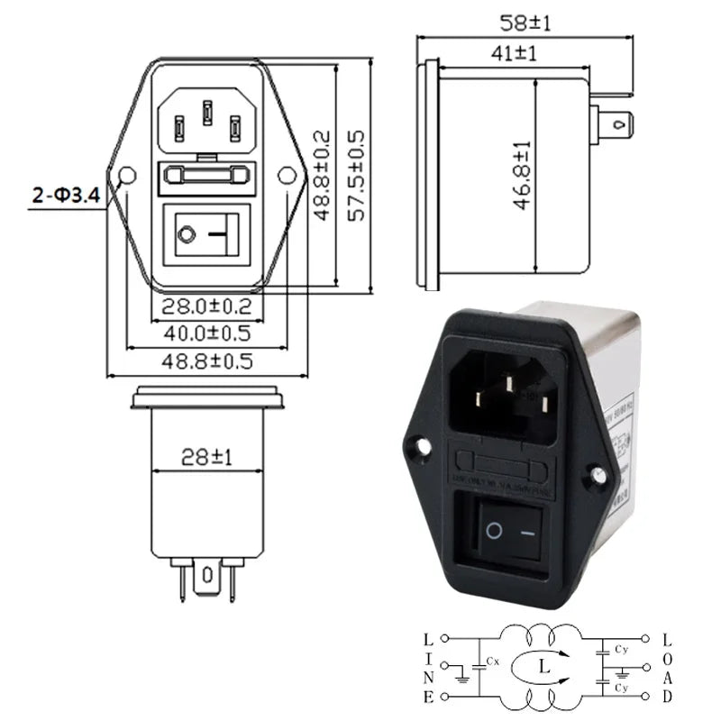 1pcs Black IEC320 C13 C14 EMI Anti-interference Fused Filter Socket 6A 10A power purifier switch socket for game player speaker