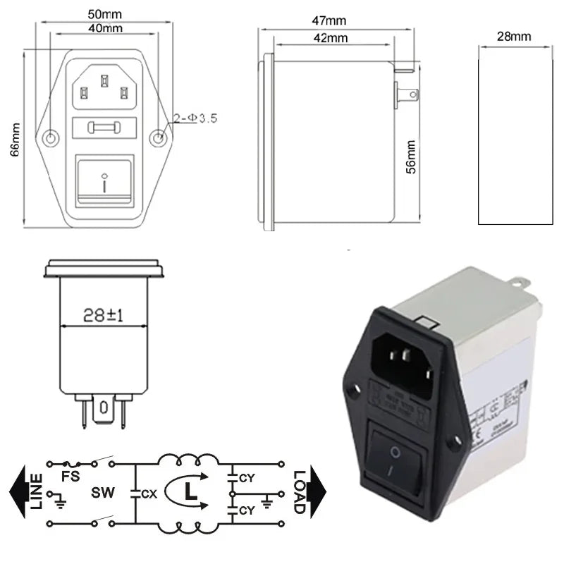 1pcs Black IEC320 C13 C14 EMI Anti-interference Fused Filter Socket 6A 10A power purifier switch socket for game player speaker