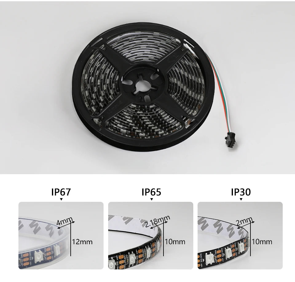 LED Light DC5V Smart Pixel RGB Led Strip Light Individually Addressable IC IP30 IP65 IP67 Magic Tape Light Black PCB