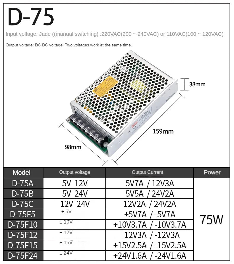 Dual Output Switching Power Supply 5V 12V 24V AC/DC Transformer