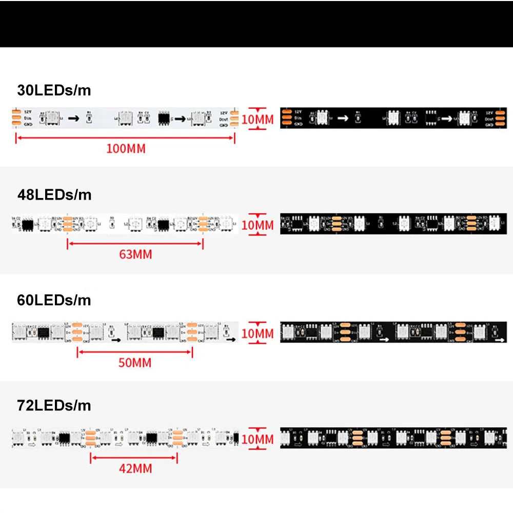 5m RGB full color Led Pixel Strip Light DC12V 30/48/60/72LEDs Addressable 5050 RGB Smart LED Tape