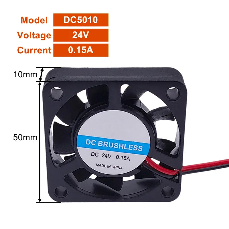 DC Brushless Fan with Two Lines 5V 12V 24V Industrial Cooling Fans Sleeve Bearing 25/30/35/40/50*10mm