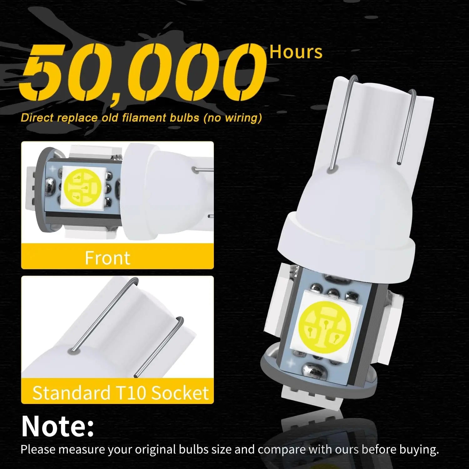 10/20/30/50 PCS T LED Bulbs  Lights 12V 5050-5SMD 7000K White Red Yellow Blue