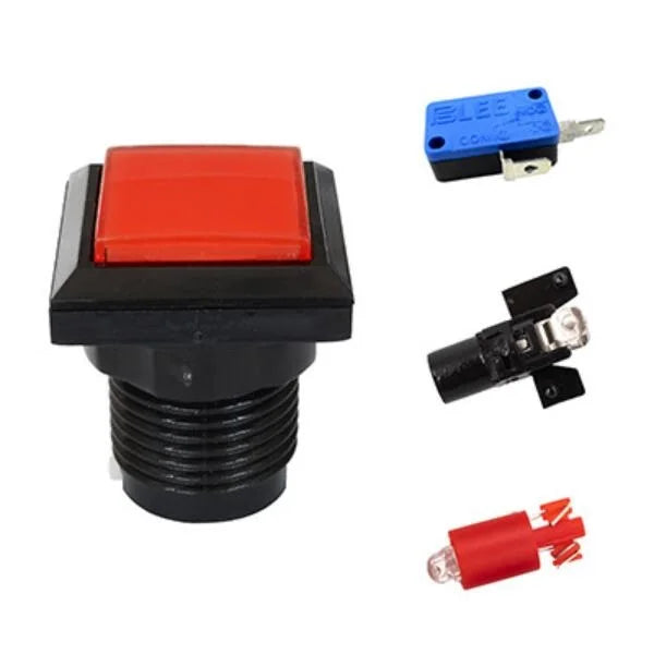 Square Lighted Buttons Illuminated Push Button With Micro Switch For Arcade Game Machines 5 Colors 33*33mm