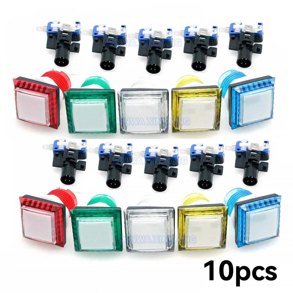 10PCS 32mm Clear Square Light Led Push Button Arcade 12v Illuminated Switches