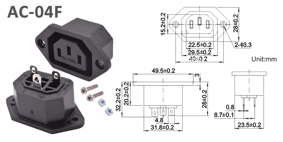 5pcs/lot 3 Pin IEC 320 C13 C14 Electrical Inlet AC Power Plug Socket  10A 250V