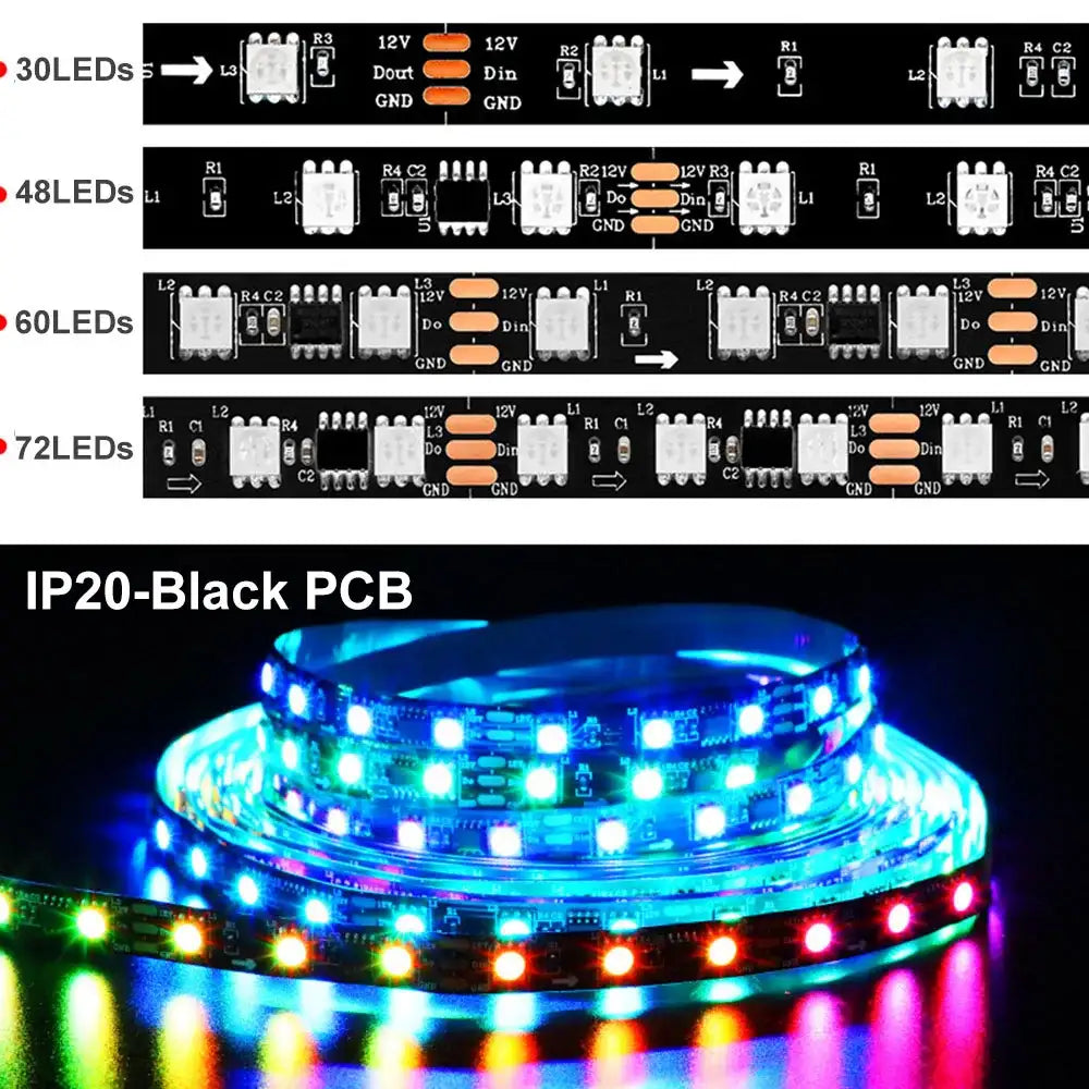 5m RGB full color Led Pixel Strip Light DC12V 30/48/60/72LEDs Addressable 5050 RGB Smart LED Tape