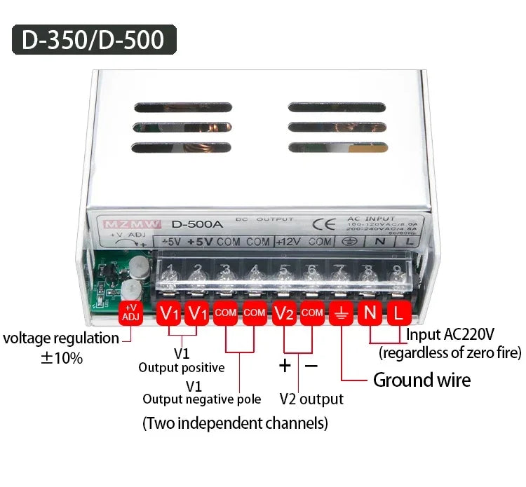 Dual Output Switching Power Supply DC 10V -5v 12V -12V 15V -15V 24v -24v  30W 50W 75W 100W 120W 350W 500W AC 100-240V Transformer