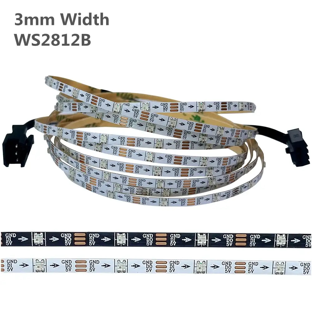 DC 5V 3mm Narrow Width White Black PCB WS2812B LED Strip 60Leds/m 2020 RGB Individually Addressable Dream Color Pixel Light Tape