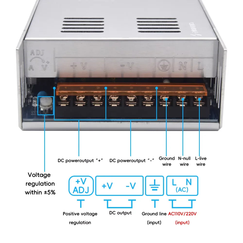 400W 500W 600W 800W Switching Power Supply Light Transformer AC 110V 220V To DC 5V 12V 24V 36V 48V Power Supply Source For Led