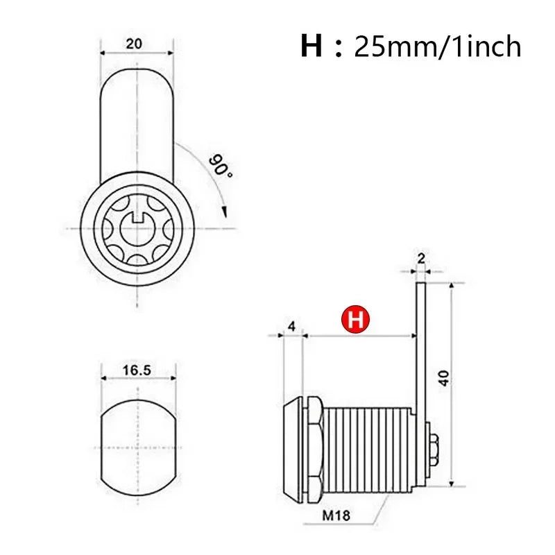 16/20/25/30mm Metal Security Barrel Lock With 2 Key
