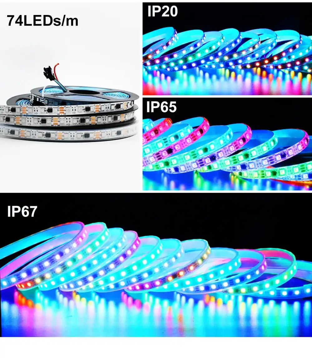 5m RGB full color Led Pixel Strip Light DC12V 30/48/60/72LEDs Addressable 5050 RGB Smart LED Tape