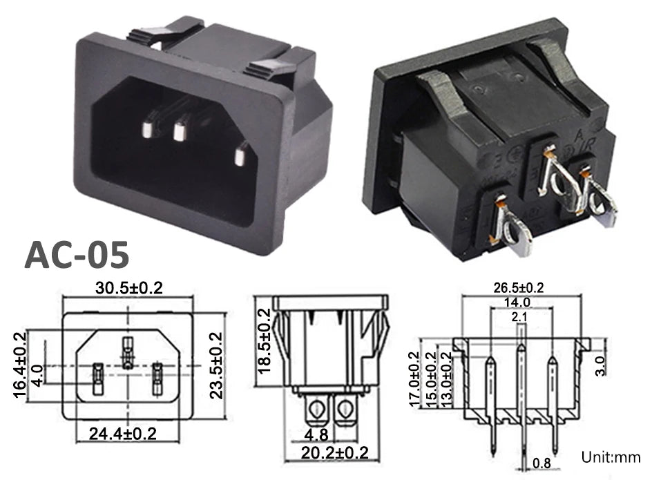 5pcs/lot 3 Pin IEC 320 C13 C14 Electrical Inlet AC Power Plug Socket  10A 250V