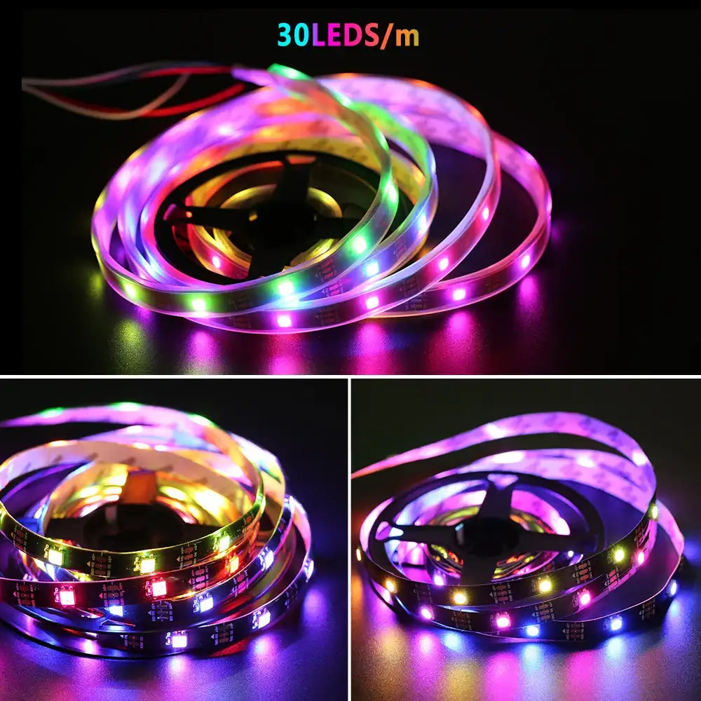 LED Light DC5V Smart Pixel RGB Led Strip Light Individually Addressable IC IP30 IP65 IP67 Magic Tape Light Black PCB