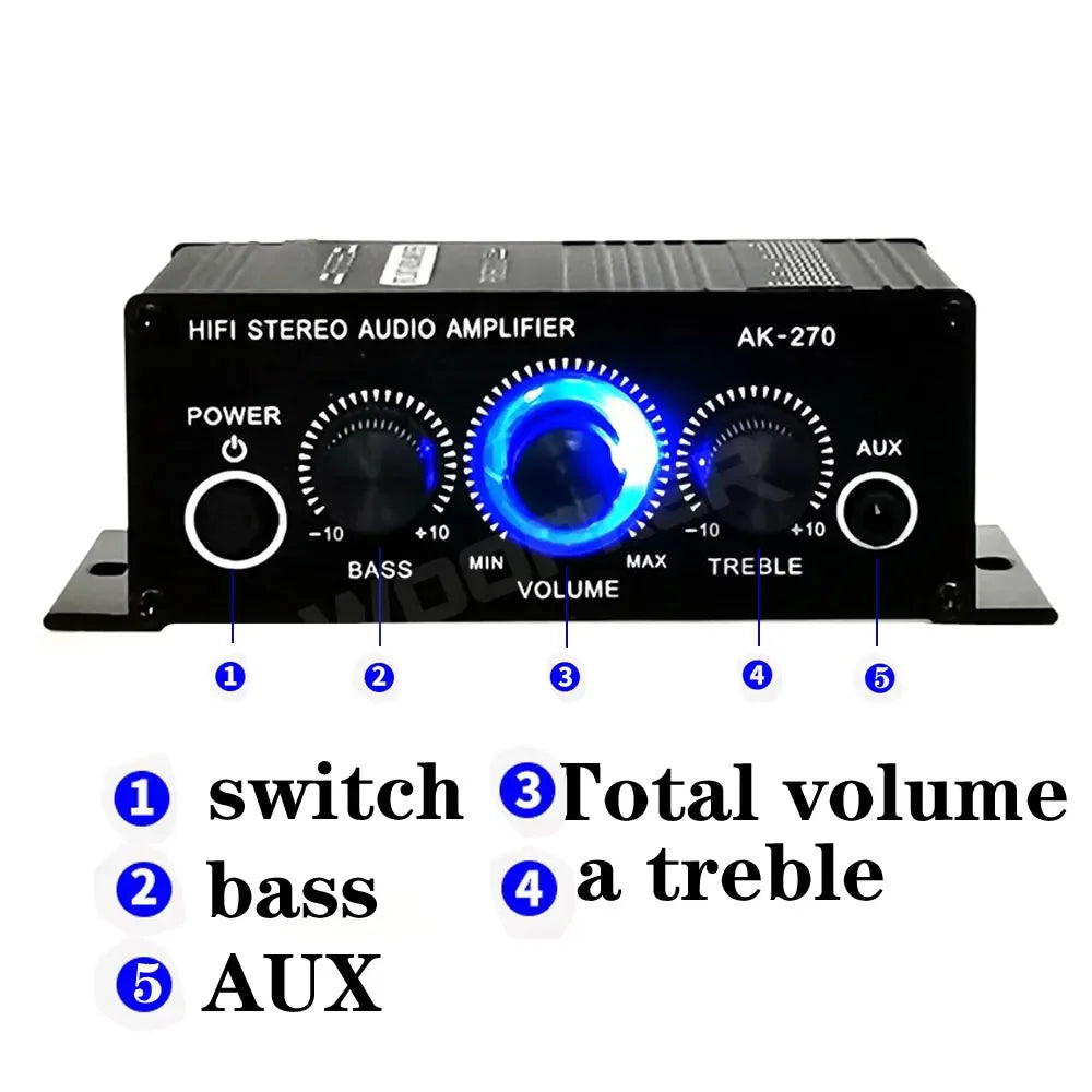Woopker Sound Amplifier AK270 20W×2 Mini Hifi Digital Audio Amplifier 12V 3A Channel 2.0 Stereo Power Amp For Car Home Karaoke