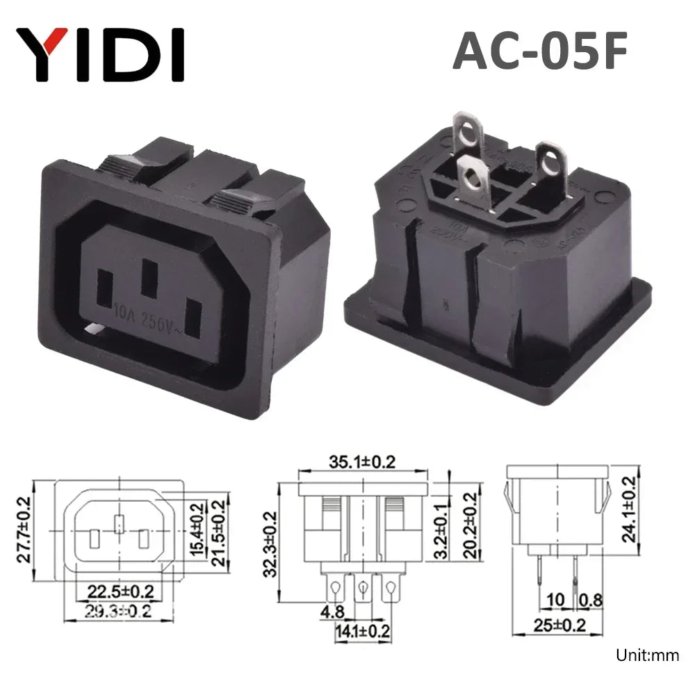 5pcs/lot 3 Pin IEC 320 C13 C14 Electrical Inlet AC Power Plug Socket  10A 250V