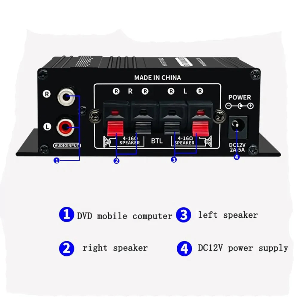 Woopker Sound Amplifier AK270 20W×2 Mini Hifi Digital Audio Amplifier 12V 3A Channel 2.0 Stereo Power Amp For Car Home Karaoke