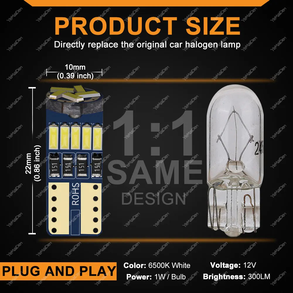 2/4/10/50 PCS T10 W5W LED Bulb CANBUS 12V