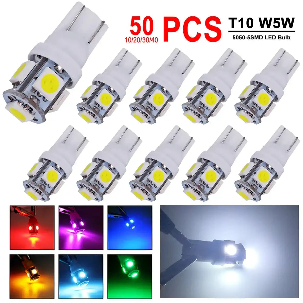 10/20/30/50 PCS T LED Bulbs  Lights 12V 5050-5SMD 7000K White Red Yellow Blue