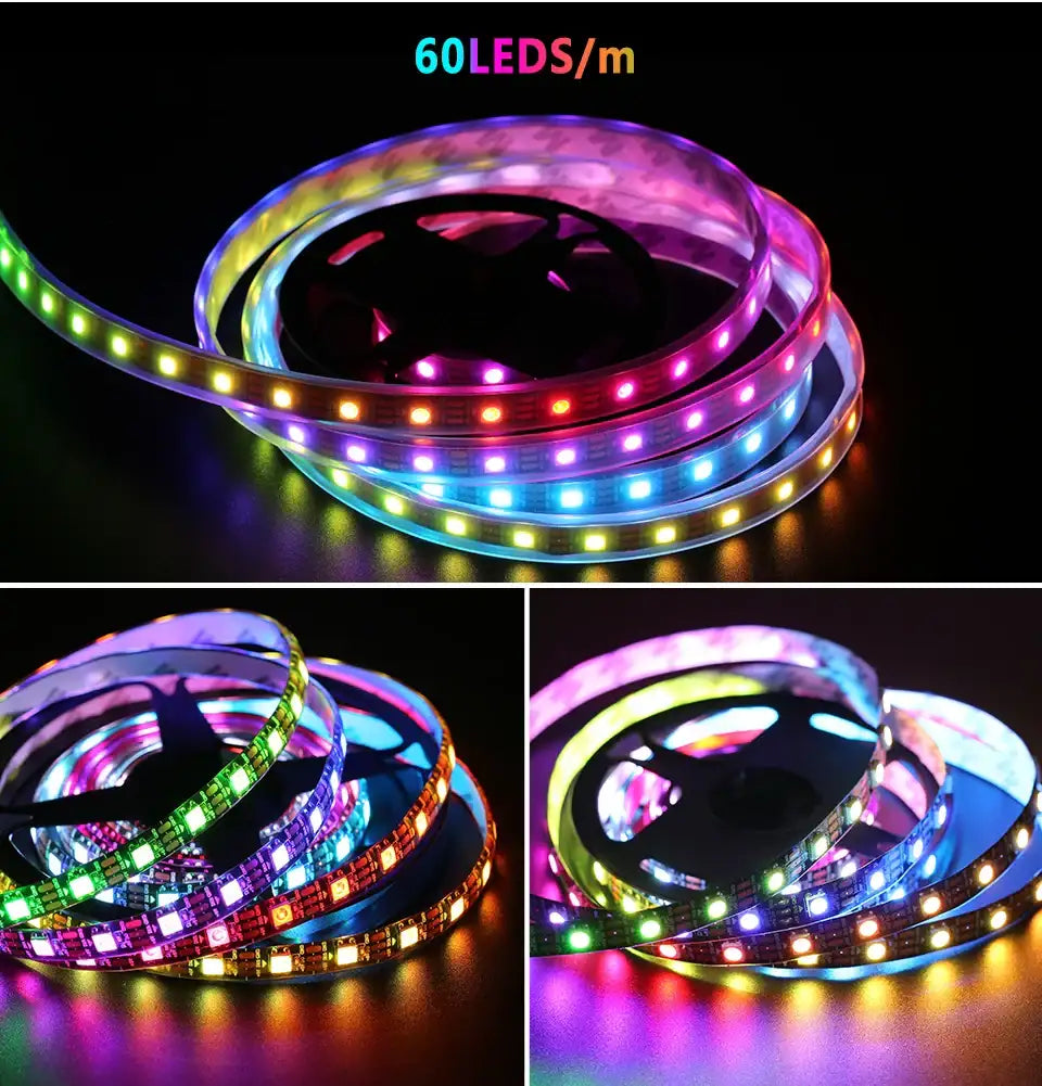 LED Light DC5V Smart Pixel RGB Led Strip Light Individually Addressable IC IP30 IP65 IP67 Magic Tape Light Black PCB