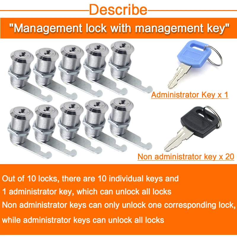10 Sets 16/20/25/30mm Security Lock With 2 Keys