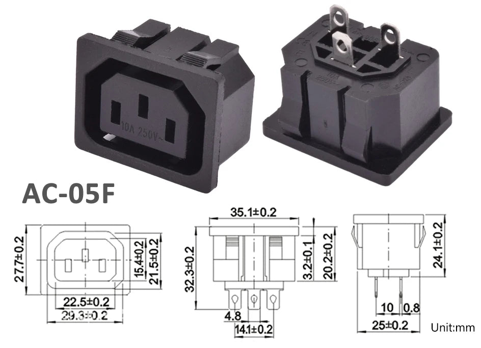 5pcs/lot 3 Pin IEC 320 C13 C14 Electrical Inlet AC Power Plug Socket  10A 250V