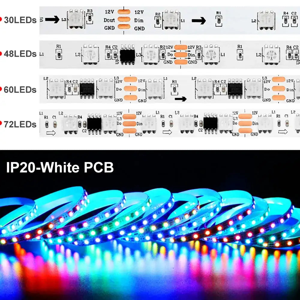 5m RGB full color Led Pixel Strip Light DC12V 30/48/60/72LEDs Addressable 5050 RGB Smart LED Tape