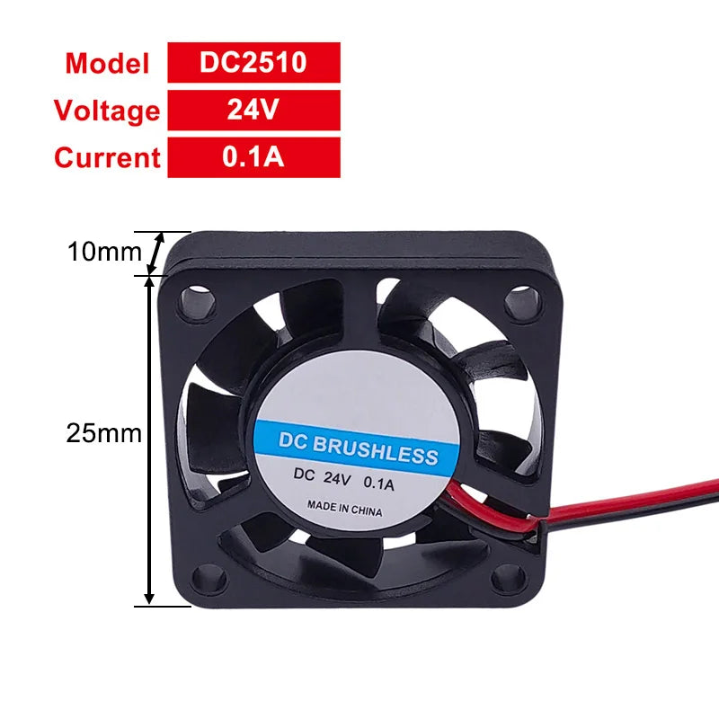 DC Brushless Fan with Two Lines 5V 12V 24V Industrial Cooling Fans Sleeve Bearing 25/30/35/40/50*10mm