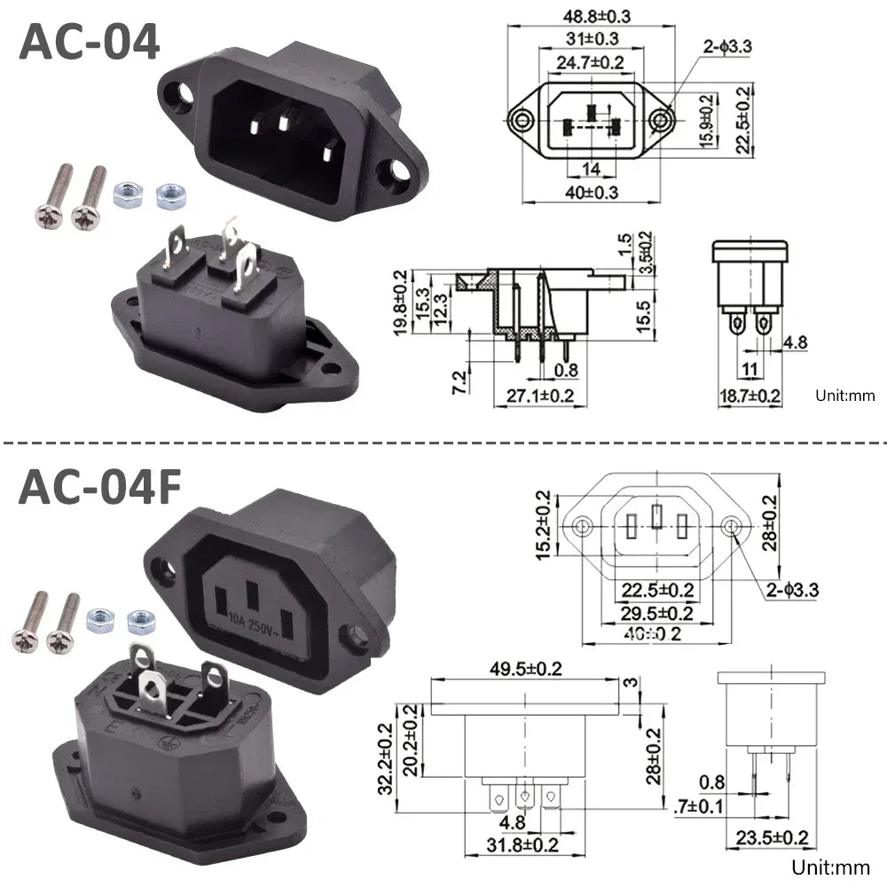 5pcs/lot 3 Pin IEC 320 C13 C14 Electrical Inlet AC Power Plug Socket  10A 250V