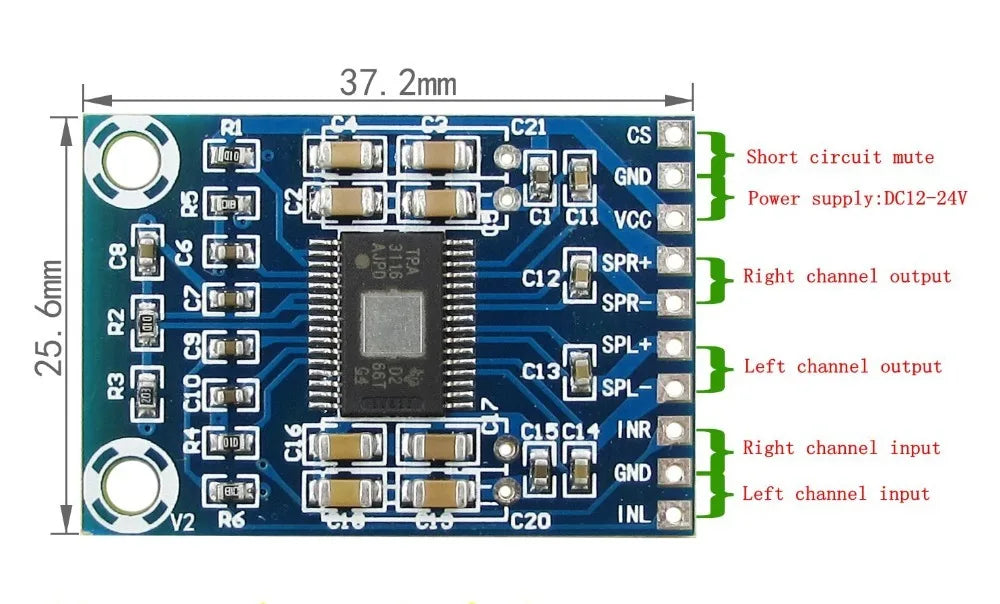 TZT DC 12V-24V 2x50W Dual Channel Mini Digital Amplifier D Class 50W+50W TPA3116D2 XH-M562 Amplifier 50W Power Amplifier Board