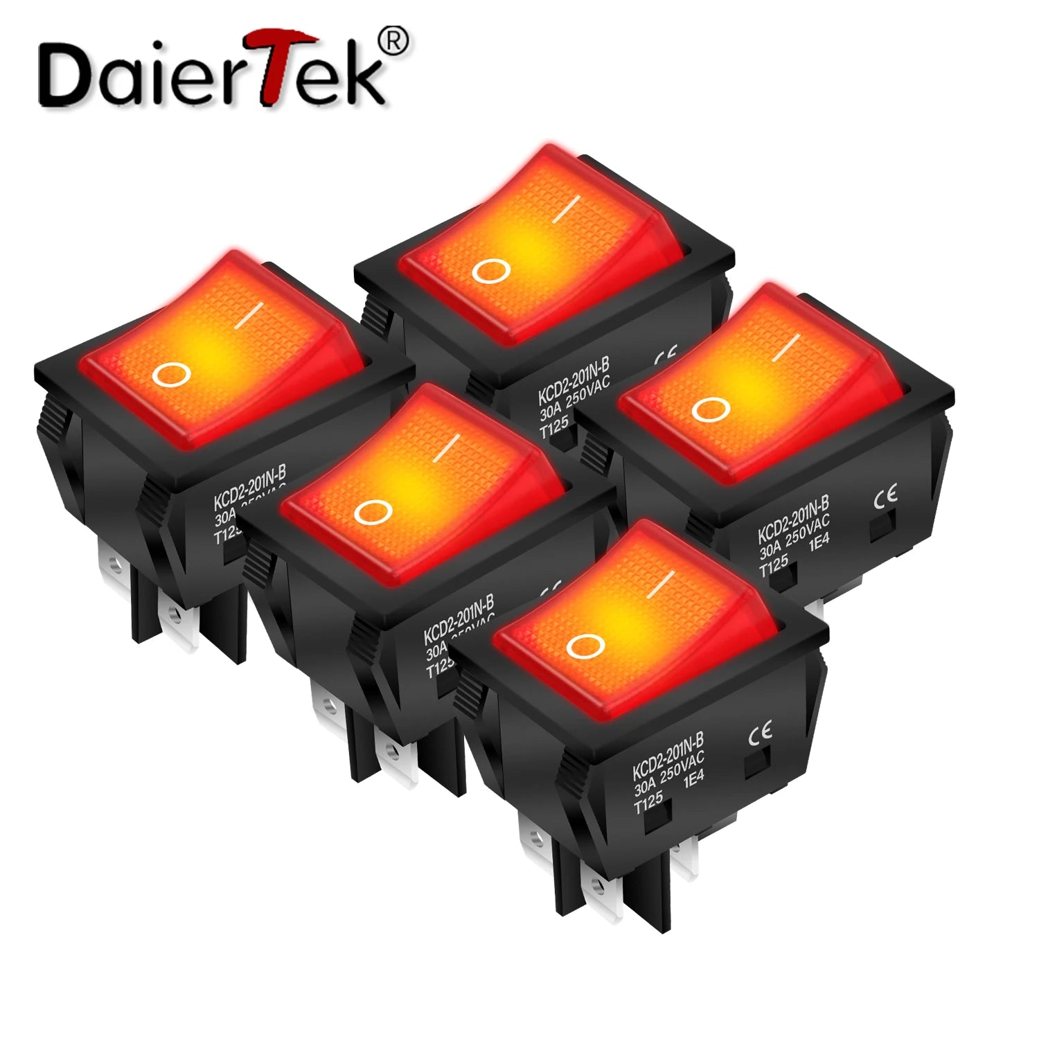 Rocker Switch ON OFF 5PCS 30A 250V Heavy Duty 4 Pin With Red Lighted 220V