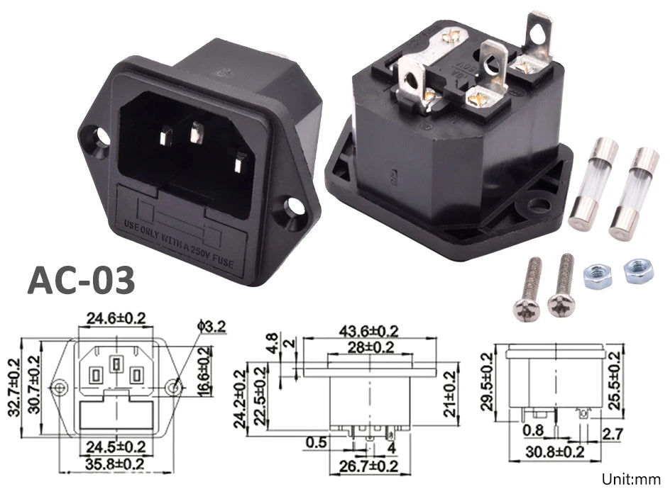 5pcs/lot 3 Pin IEC 320 C13 C14 Electrical Inlet AC Power Plug Socket  10A 250V